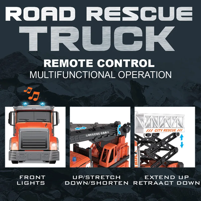 Wireless remote control crane rescue truck lift platform with lights and music simulation of children's toys boy gifts 4