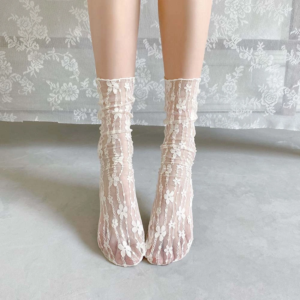 Girls' Fashion Summer Hollow Out Soft Fresh Lace Flower Chic Socks Ladies Breathable Mesh Thin Sokken for Fashion Socks