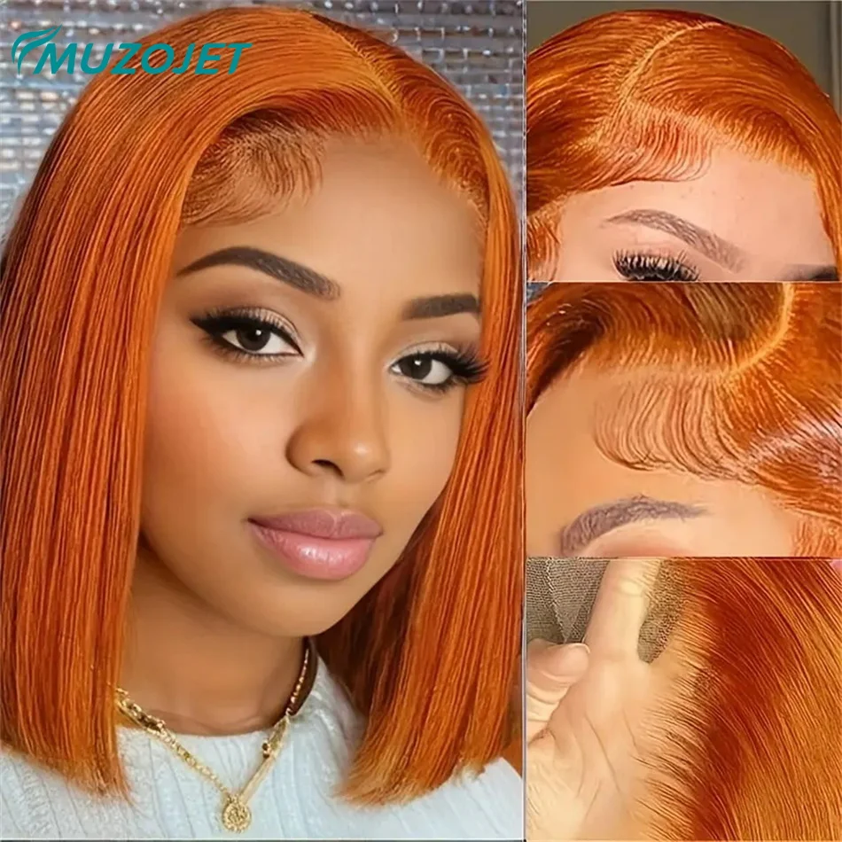 

#350 Color 13x4 Lace Frontal Bob Wigs Ginger Orange Straight Short Bob Human Hair Wigs HD Transparent Lace Front Wig Pre Plucked