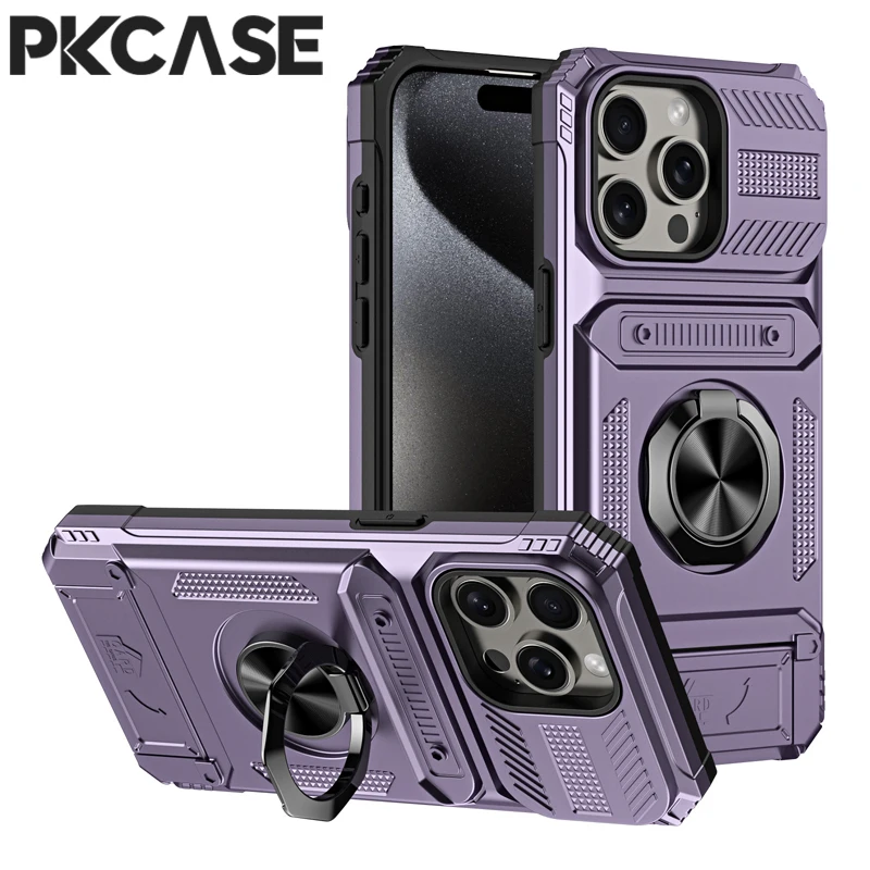 Shockproof Magnetic Case with Multi-Functional Card Slot and Metal Ring Stand