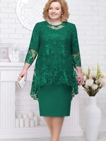 FSMG Plus Size Women Evening Gown Dress, Fashion Solid Color Round Neck High Waist Lace Embroidery Two-Piece Slim Fit Dress Set - Image 6