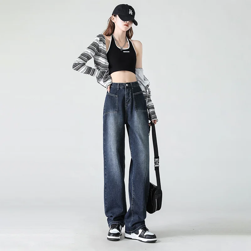 

Vintage Jeans Woman High Waist Korean Fashion Y2k Women's Pants Female Clothing Newjeans Streetwear Straight Leg Jeans Denim
