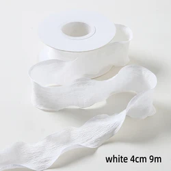 Candy Color Wavy Edge Yarn Ribbon for Gift Wrapping & DIY Crafts - 10 Yards (White)