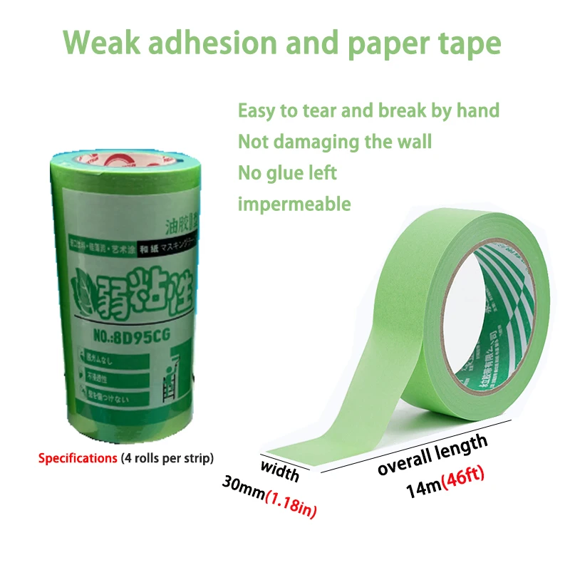 녹색 손으로 찢은 종이 테이프 및 종이 벽면 및 바닥 커버링 스프레이 페인팅 색상 분리 아트 DIY 페인팅 글쓰기 자동차 페인팅