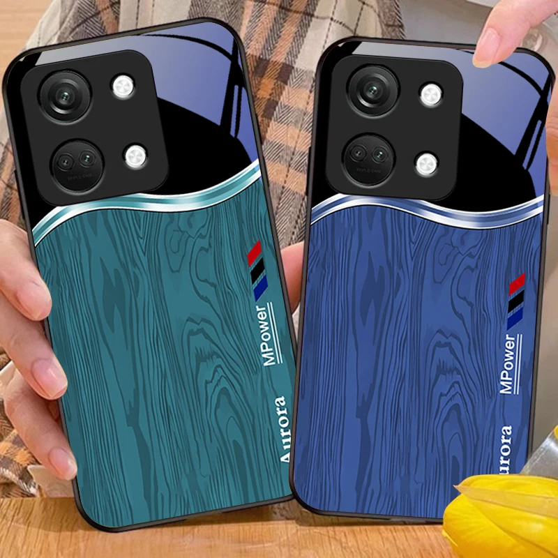 Advanced Wood Grain Tempered Glass Phone Case - Black, Hard Shell Design