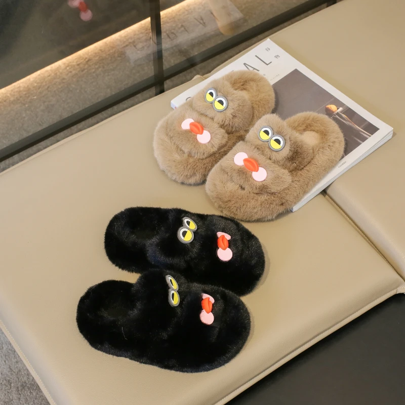 

Новинка зимы 2024, детские теплые тапочки для девочек, модная удобная повседневная универсальная Милая обувь с открытым носком и мягкой подошвой в Корейском стиле