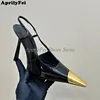 Elegant Womens Shoes Gold Pointed Toe Luxury Brand Party High Heels 4 Inch Black Patent Leather Women Dress Sandals Slingback 1