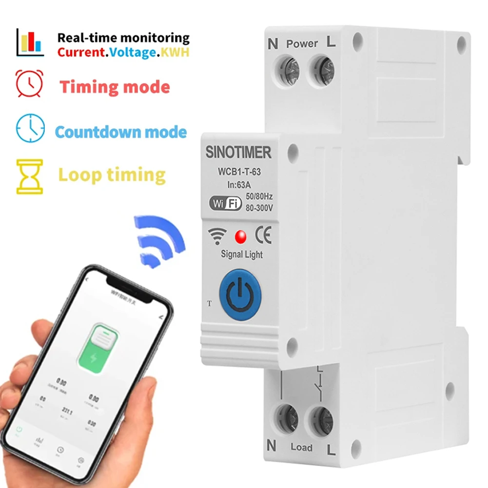 

WIFI Smart Circuit Breaker AC80-300V 63A Home Circuit Breaker DIN Rail Wireless Remote Control Switch Disconnect Switch
