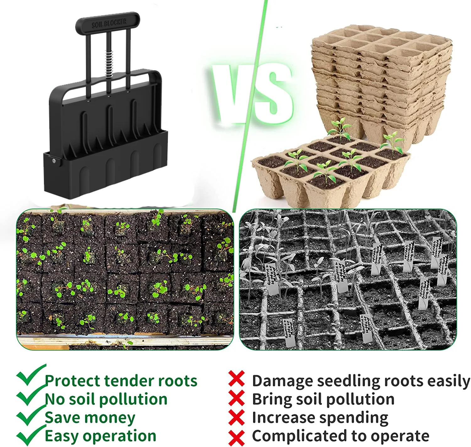 Soil Block Maker Quad Soil Blocker Comfort-Grip Handle 2 Inches Blocking Tool Seedlings Garden Tools soil block maker