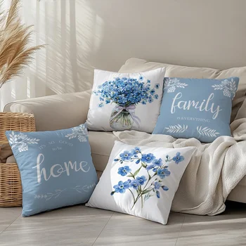Light Blue Flower Pillow Cover 5