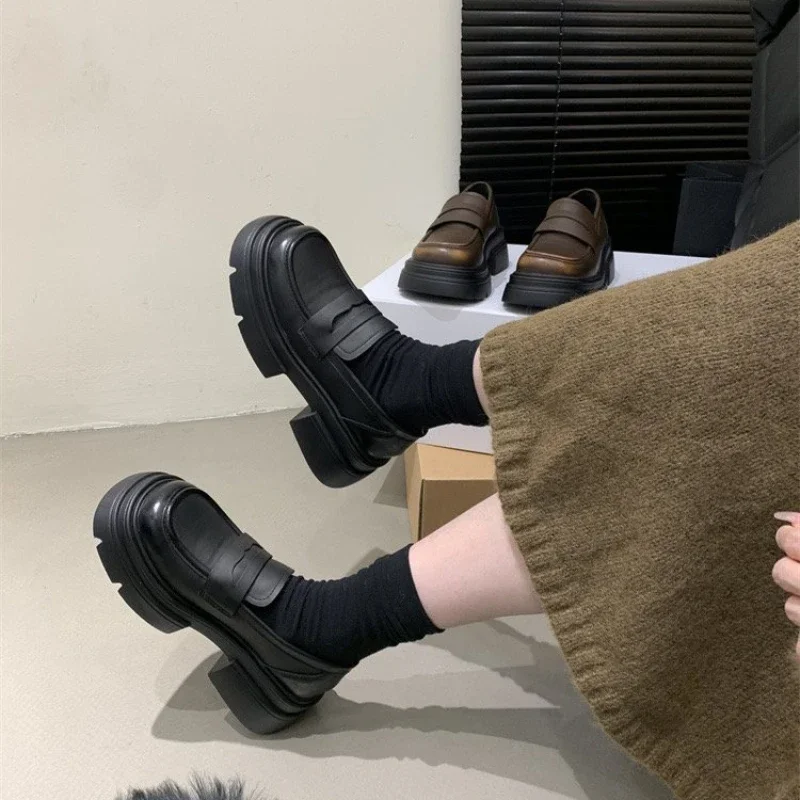 

Shoes Casual Fashion Thick Sole Loafers Light Mouth Solid Color Comfortable Basic Style Vulcanized Shoes Zapatos De Mujer