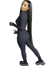 

Female jumpsuit Casual Women Ribbed Jumpsuits Letters Sleeves Turtleneck Zippers Bodysuit Skinny Sportswear