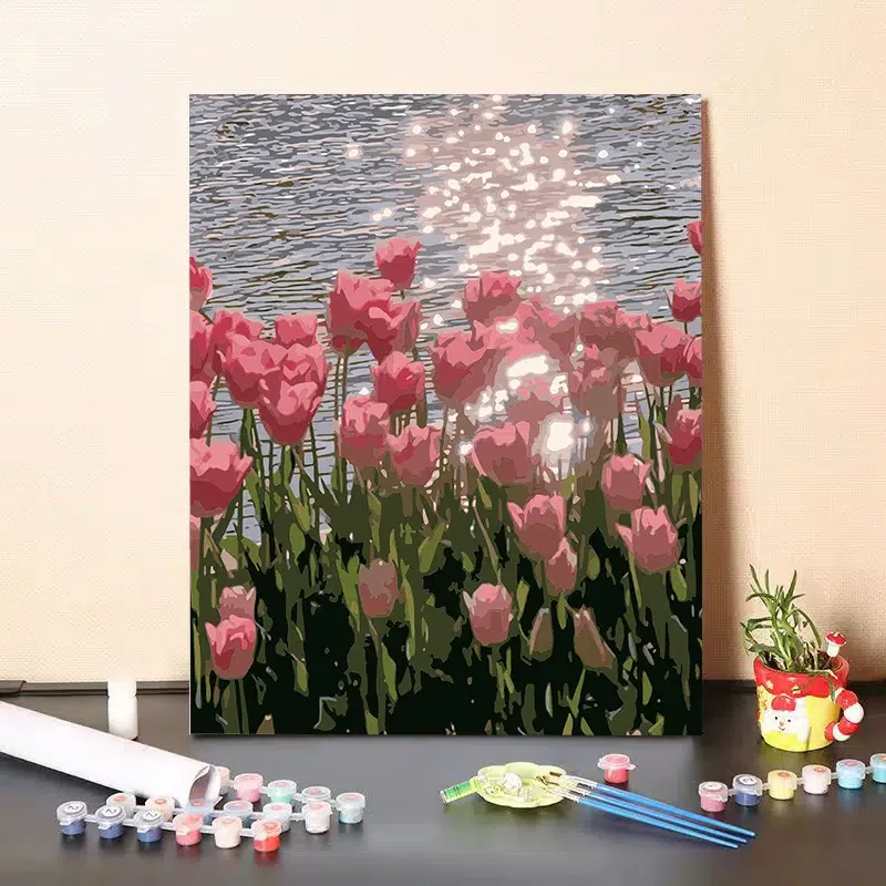 

Tulip Digital Diy Oil Painting Filling, Manual Color Filling, Decompression, Summer Scenery, Small And Fresh Digital Painting, D