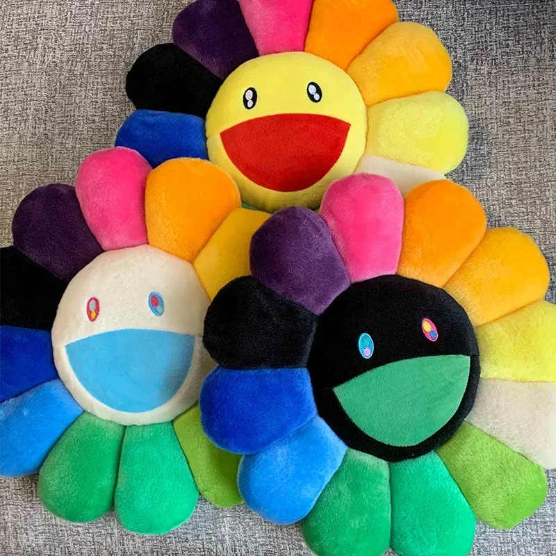 60cm Sunflower Pillow Japan Rainbow Daisy Flower Plush Toy Baby Kids Floor Play Mat Seat Cushion Sofa Home Car Decor 3
