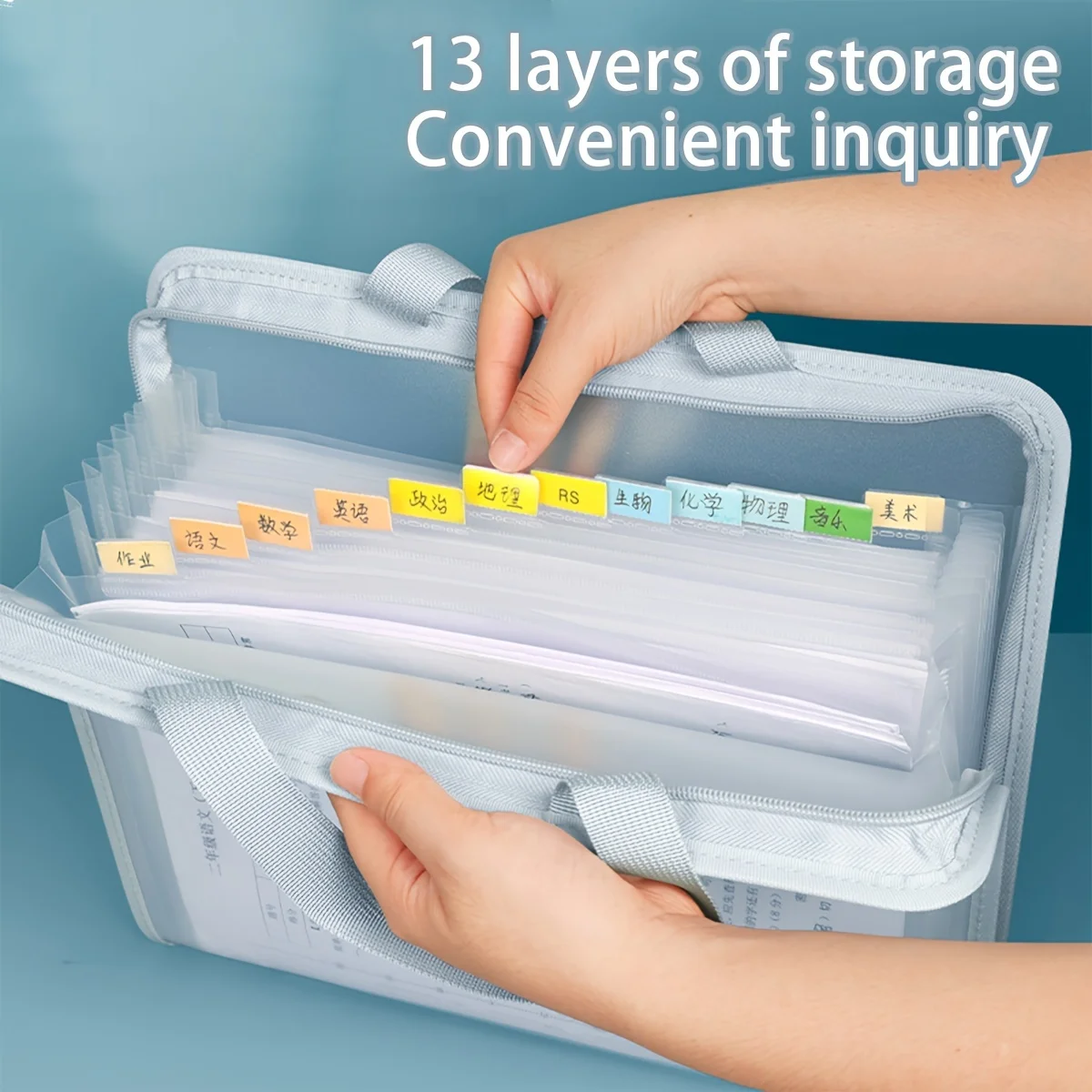 Translucent document three-dimensional organ bag large capacity waterproof document student business portable zipper storage bag file bag stationary organizer pouch transparent storage bag
