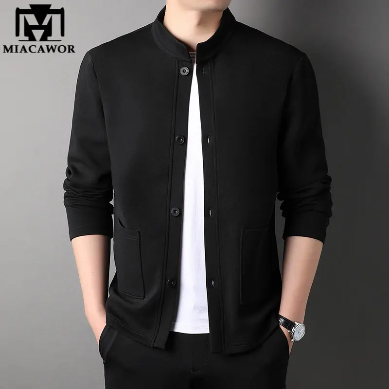 

MIACAWOR Brand Casual Bomber Jacket Men Spring Autumn Korean Classic Solid Color Coats Stand Collar Male Clothing J796