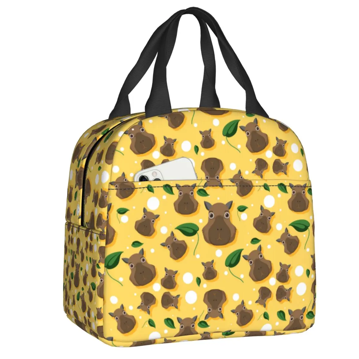 Cute Capybara Pattern Insulated Lunch Bags for School Office Portable