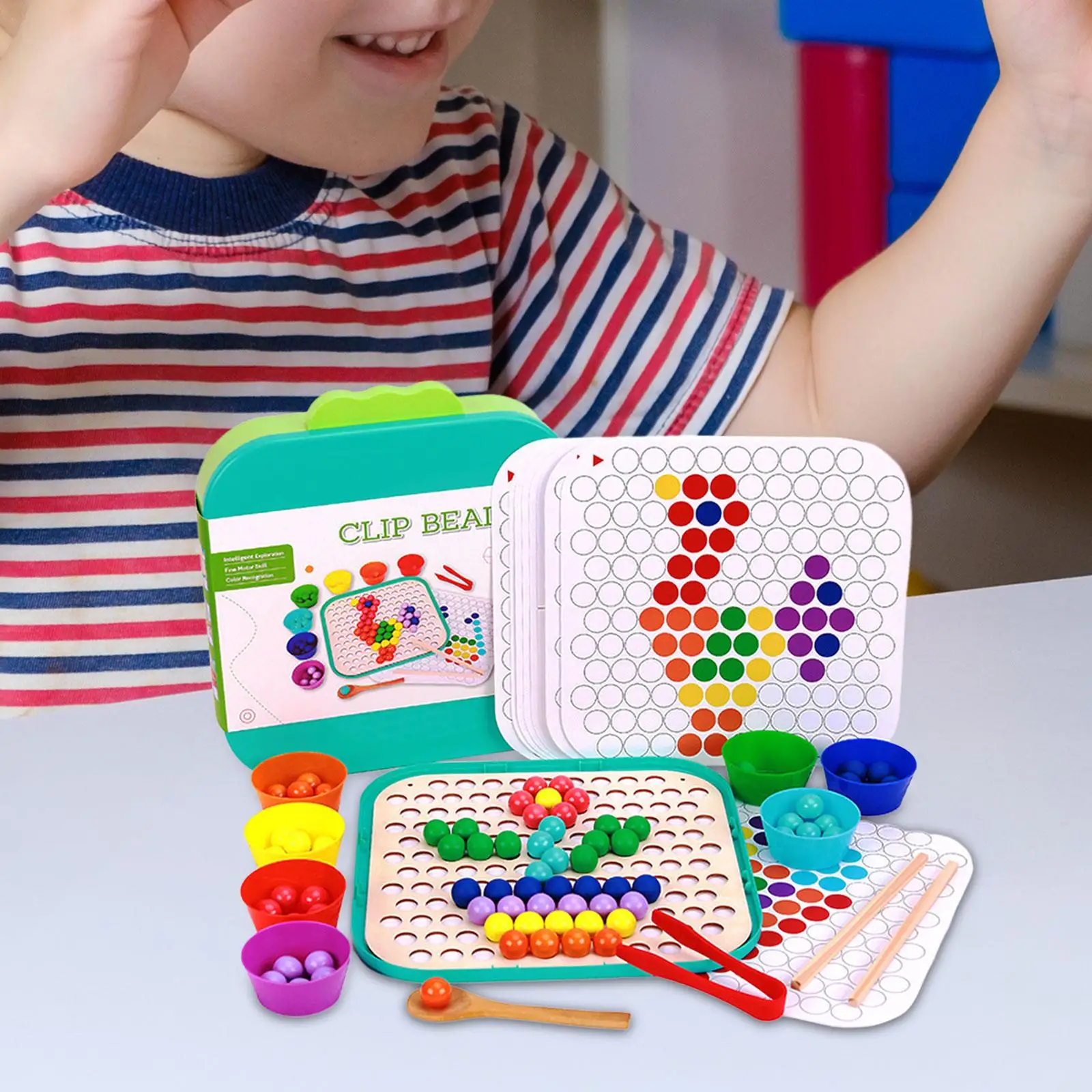Rainbow Color Sorting Toys Montessori Rainbow Puzzle Rainbow Clip Bead Puzzle for Preschool Interaction Primary Coordination