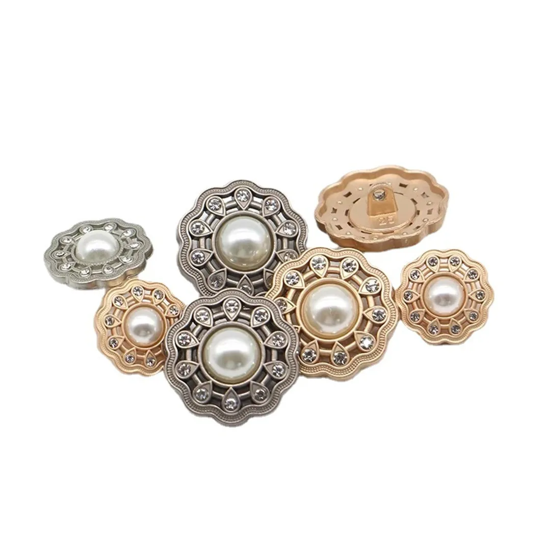 여성용 할로우 펄 다이아몬드 금속 단추, 코트 니트 가디건, 꽃 장식 바느질 단추, 10 개