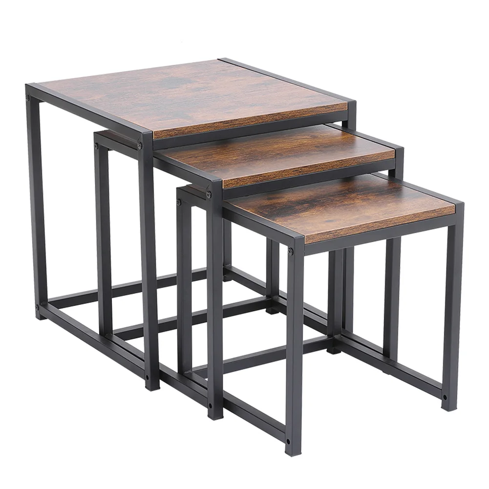 【Breeins】Industrial Style Set of 3 Square Nesting Side Tables Livingroom Home Decoration