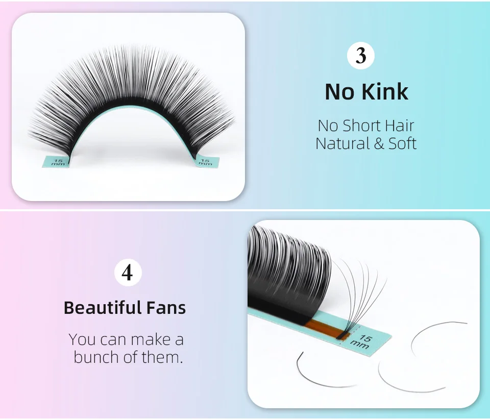 Schwarz L/L+/LC/LD/LU/M Curl Volume Lash Extensions 8–15 mm gemischte Länge, individuelle Wimpernverlängerung, Make-up-Faux-Nerz-Wimpern-Tablett – Detail 7