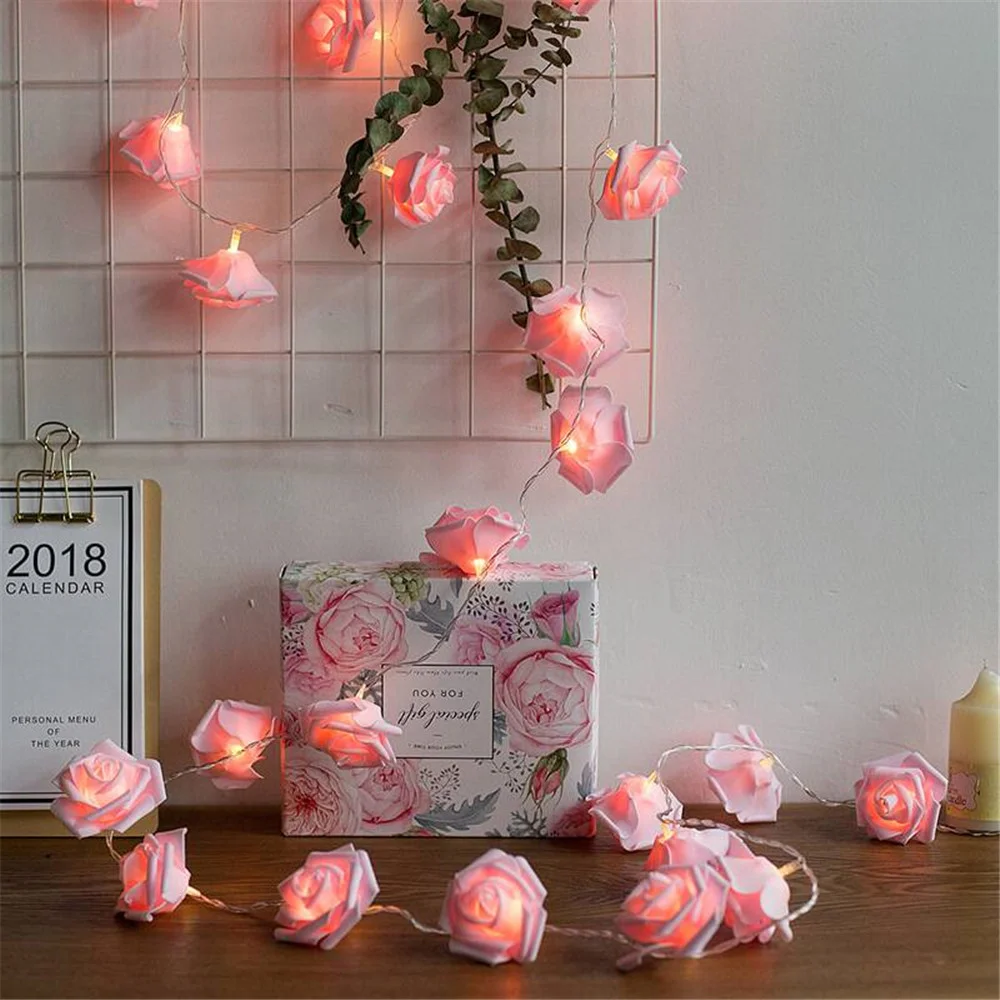 USB/배터리 작동 10/20LED 장미 꽃 패어리 스트링 라이트 인조 꽃 꽃다발 화환, 발렌타인데이 결혼식