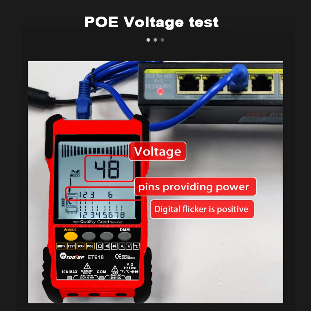 TOOLTOP Network Cable Tester LCD Analogs Digital Search POE Test Cable Pairing Sensitivity Short Open Circuit