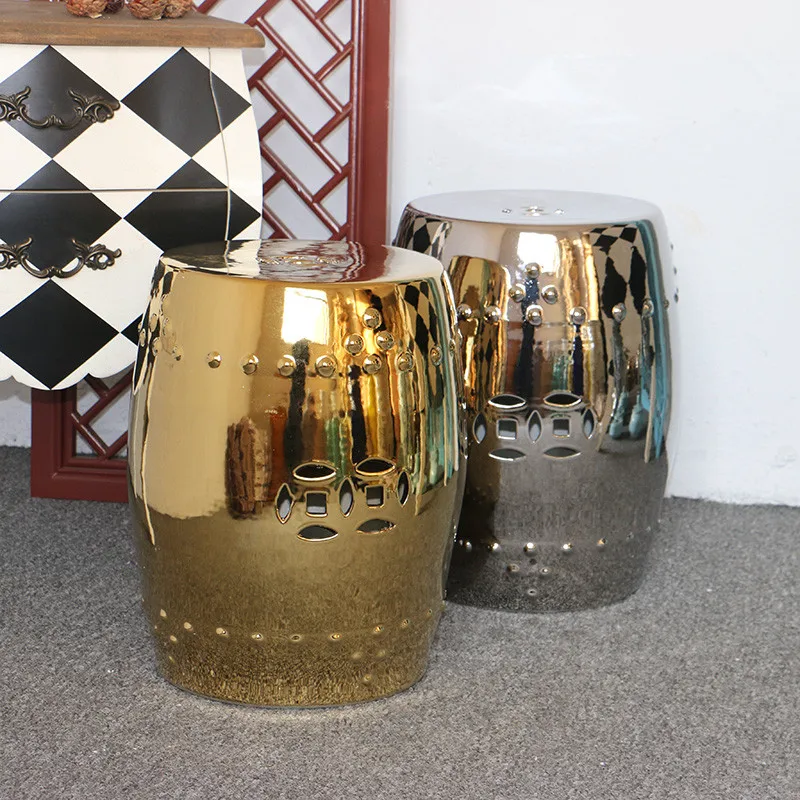 Jingdezhen Ceramic Stool Hand Painted Antique Gold And Silver Octagonal
