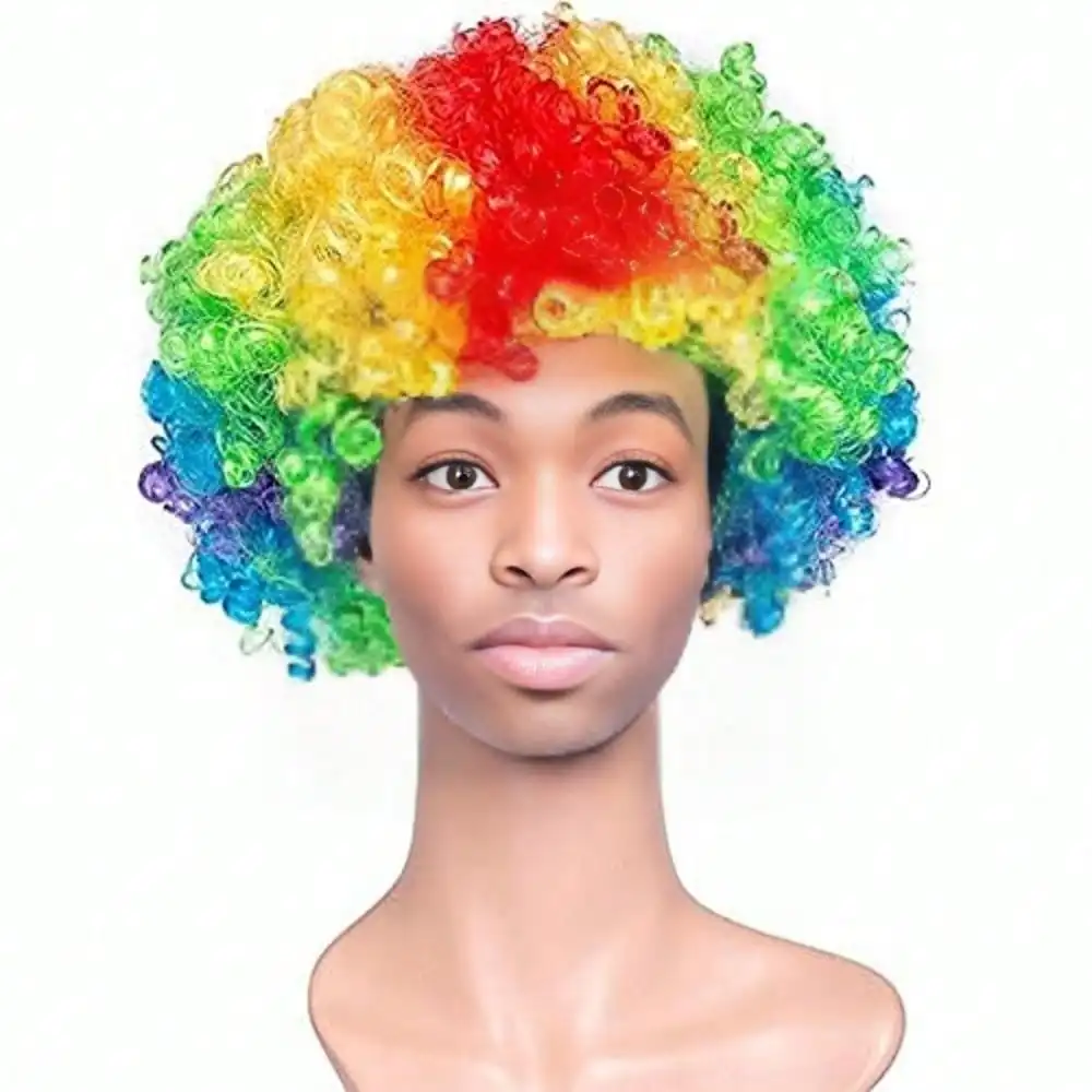 Colorful Clown Wig Afro Curly Synthetic Cosplay for Men Women Mardi Gras Christmas Party Wig Red Green Yellow Blue Clown synthetic wigs