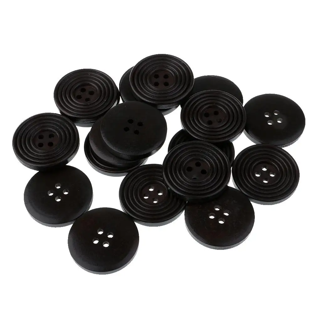 20 Pieces 30mm Handmade Round Coffee Black Wood Buttons 4 Holes Sewing Buttons for Garment Decoration 2