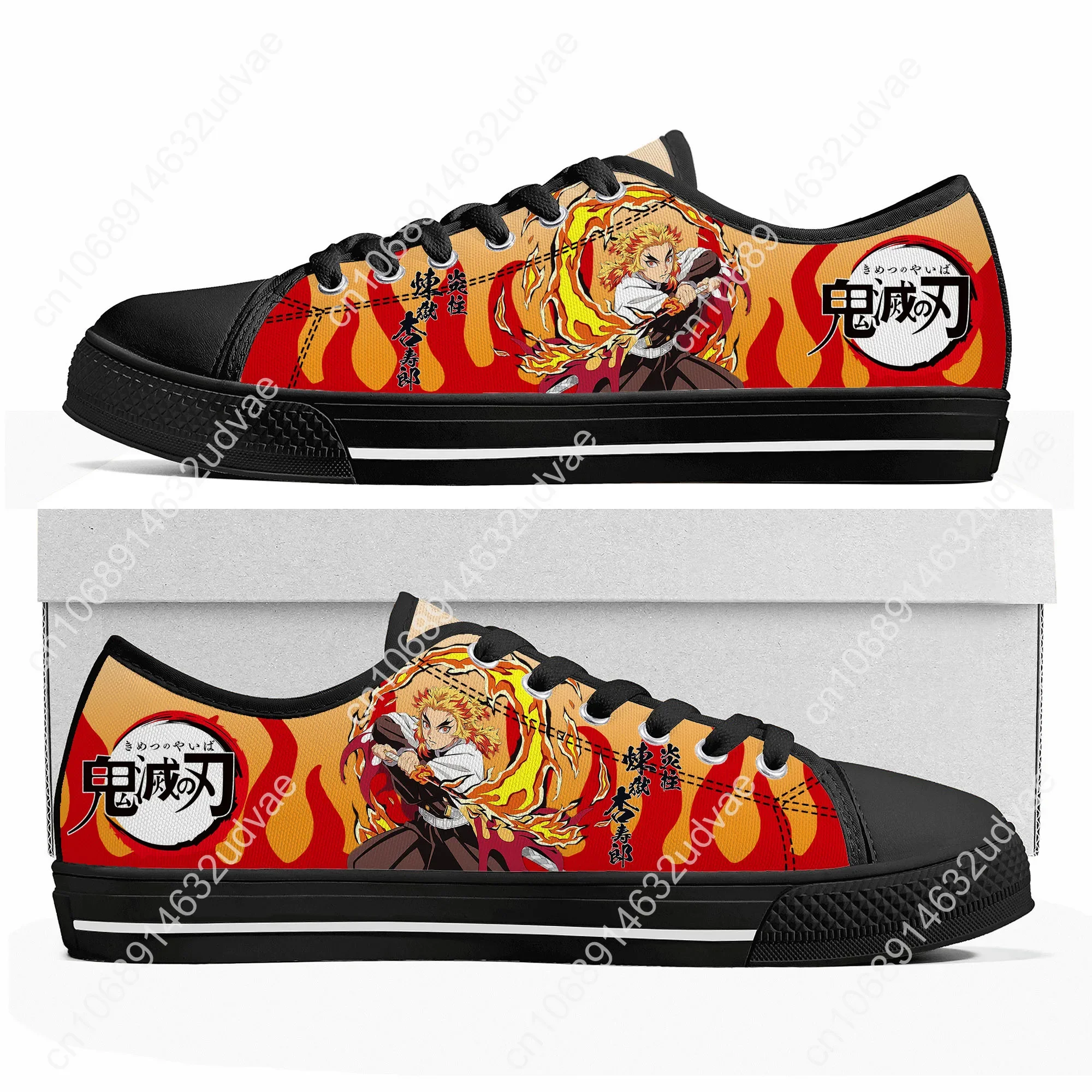 Japan Anime Cartoon Kyojuro Rengoku Fashion Low Top Sneakers Mens Womens Teenager Canvas Sneaker Couple Shoes Custom Shoe