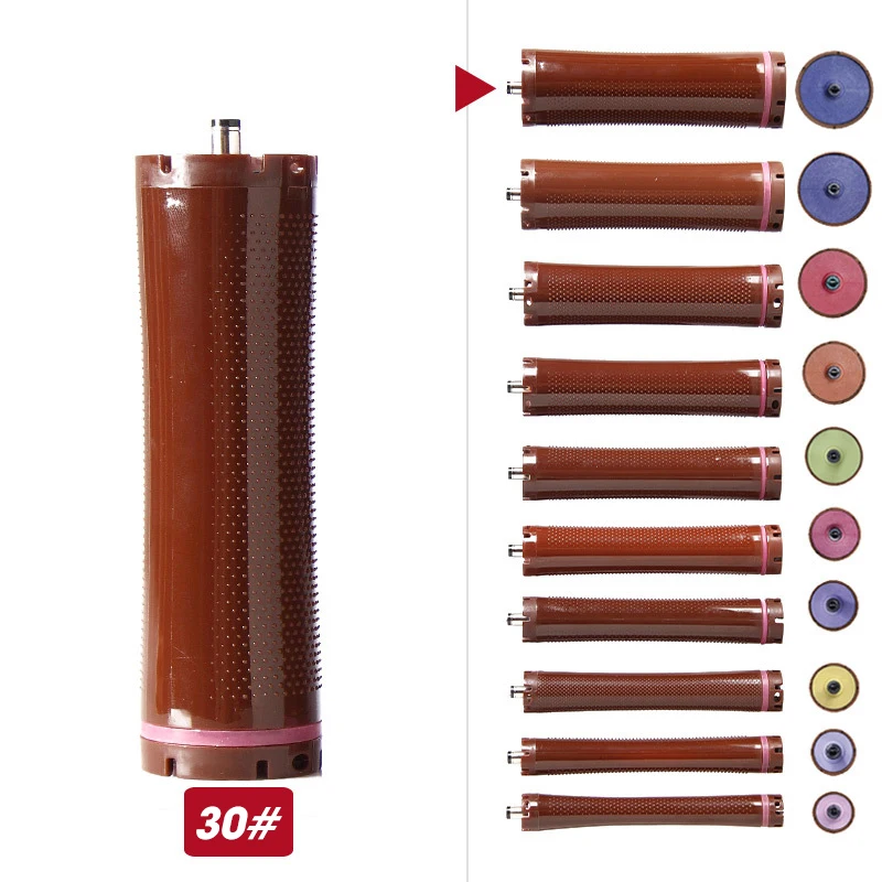 10pcs/set 24V Single Hole Digital Hair Rollers Light Weight Waterproof Heat Curlers Perm Hot Curling Bars Rods Rubberbands 1853