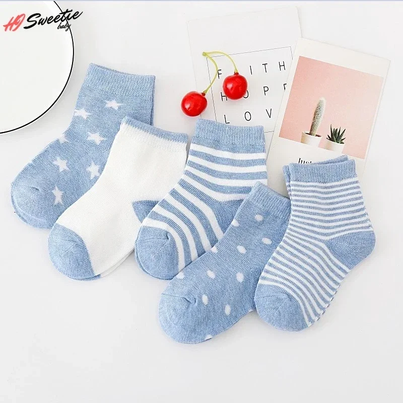 5Pairs Baby Socks Newborn Baby Boy Socks 0-1-3-7Y Kids Pure Cotton Animal Design Fadeless Soft Children's Socks for Girls 2