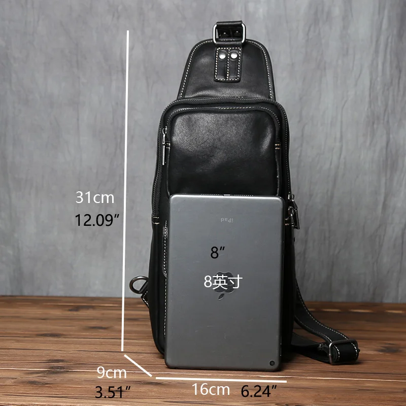 New Genuine Leather Men's Chest Bag Handmade Top Layer Cowhide Messenger Bag Large Capacity Shoulder Bag Trendy Men's Bag NZPJ