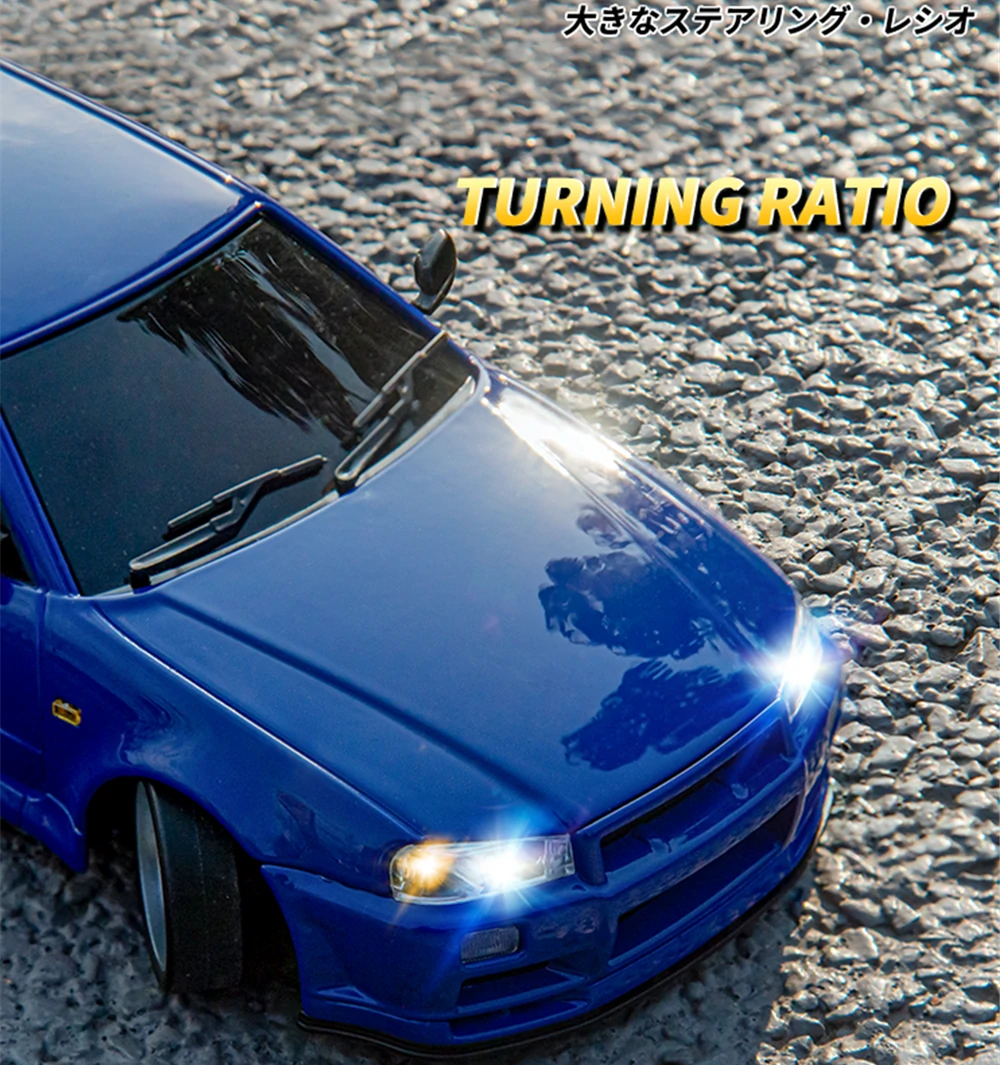 LDRC 1899 RTR 1/18 2.4G RWD RC Car Drift GTR R34 Gyro LED Light On-Road Full Proportional Alloy Body Shell Racing Vehicles Models Toys