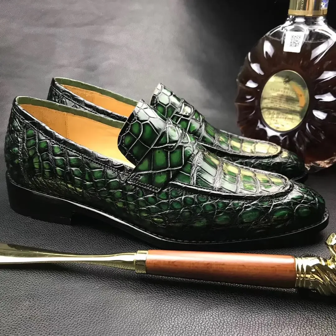 chue s men formal men crocodile leather shoes green color brush