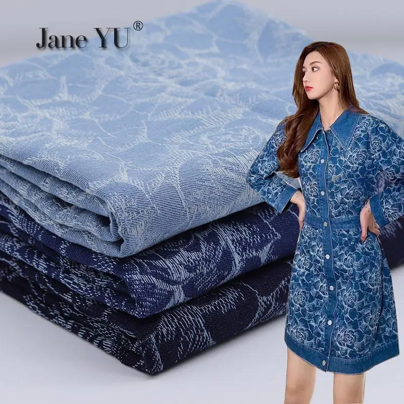 

Rose Jacquard Blue Washed Denim Fabric Soft Clothing Fabric Diy Handmade Clothes Thick