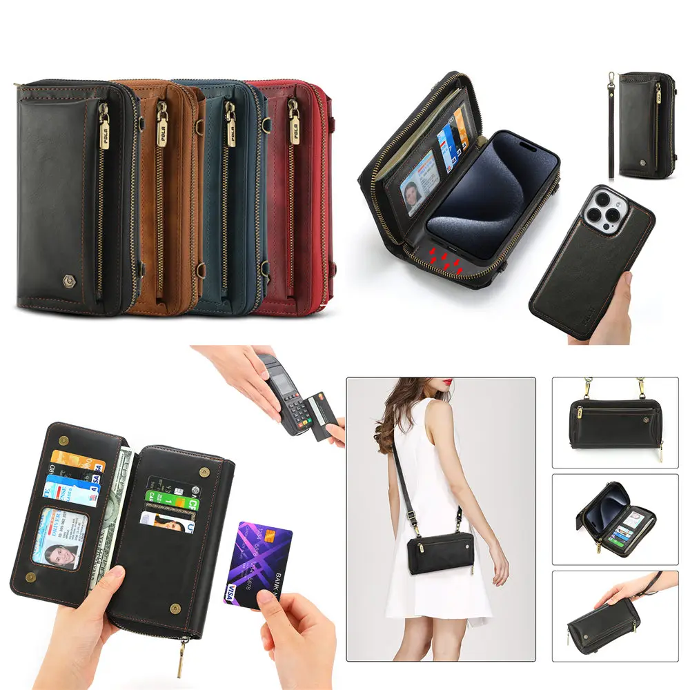 Magnetic Detachable Crossbody Wallet Leather Case For iPhone