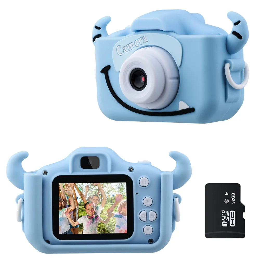 New Kids Action Cameras 1080P HD with 32G Card 2.0 Inch Color Screen Dual Selfie Video  Digital Camera Cartoon Kids Camera Toy