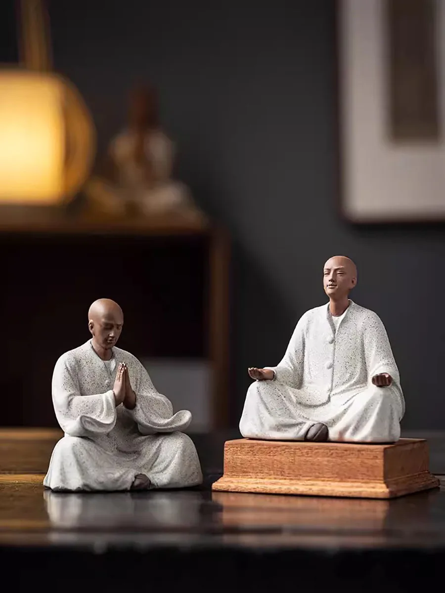 Creative small monk ornaments, ceramic figure sculptures, Zen study, tea room, tea table tabletop decoration, handicrafts