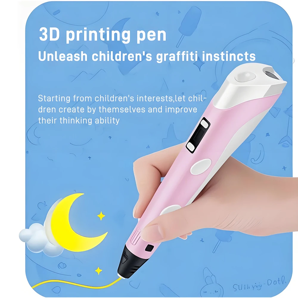 Children's 3D Pen 3D Drawing Printing Pen LCD Screen Power Adapter 40 Colors 200M PLA Filament Kids Boys Girls Birthday DIY Gift