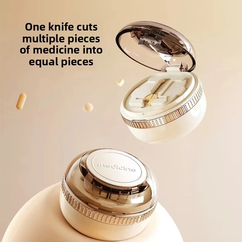 2/4 Equal Division and Two-in-one Medicine Cutting and Storage with Brush Pill Storage Box Divider Organizer Crusher Pill Cutter