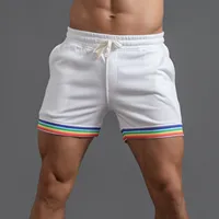 Polyester Shorts Men Summer Solid Color Rainbow Pants Pocket Drawstring Loose Casual Sports Running Glitter Foam Star 2