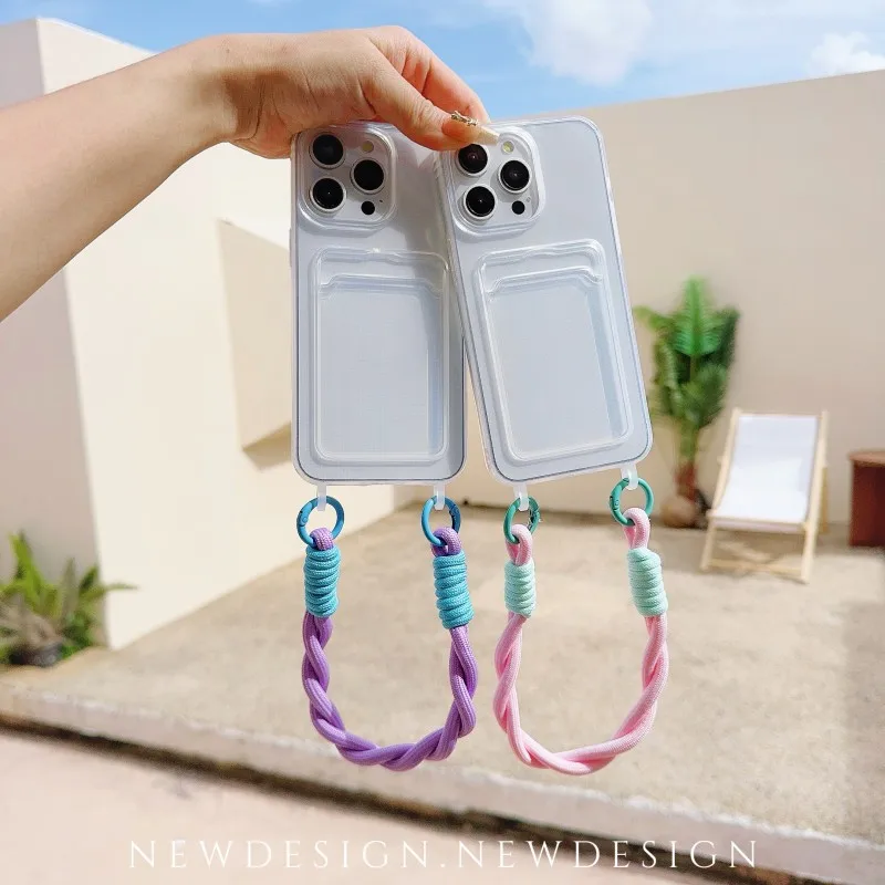 Versatile Clear TPU Card Slot Lanyard Case with Short Strap