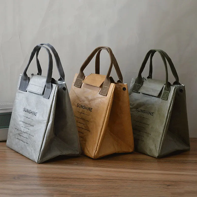BYMONDY Kraft Paper Lunch Bags for Children School Picnic Keep Warm Lunch Box Thermal Food Door Bag Portable Foldable Lunchbox
