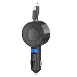 All - in - One Super Fast Charge Car Adapter with Retractable Cable and USB - C Port (Black)