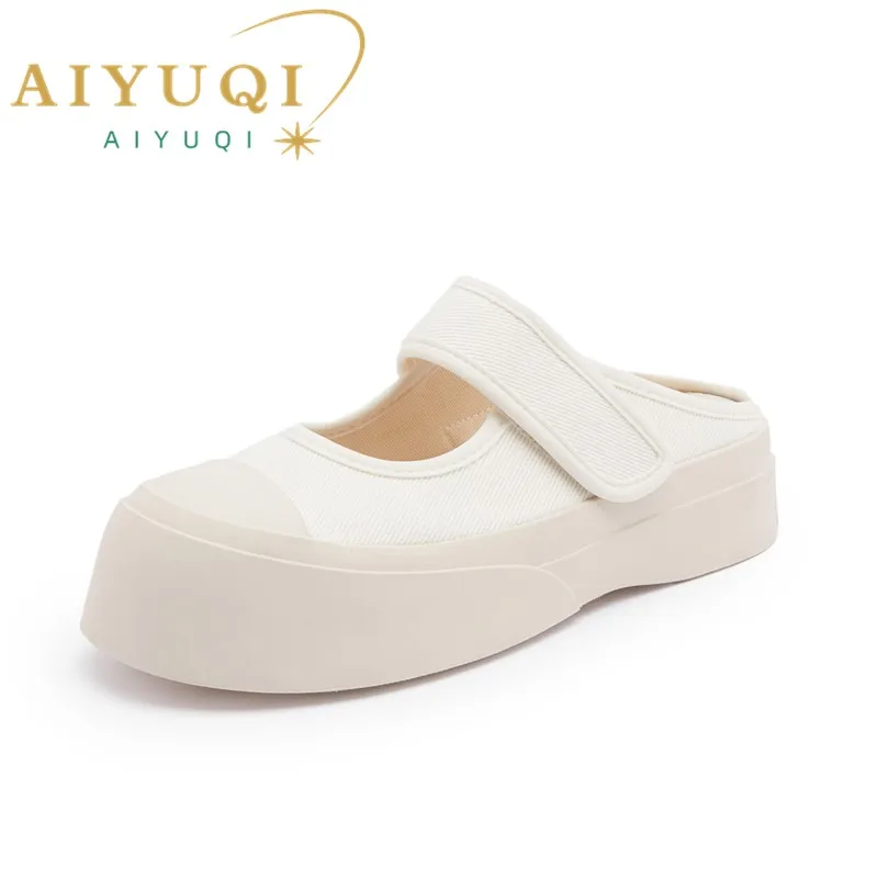 

AIYUQI Mary Jane Half Slippers Women 2024 New Summer Women's Mules Shoes Fashion Platform Canvas Ladies Slippers