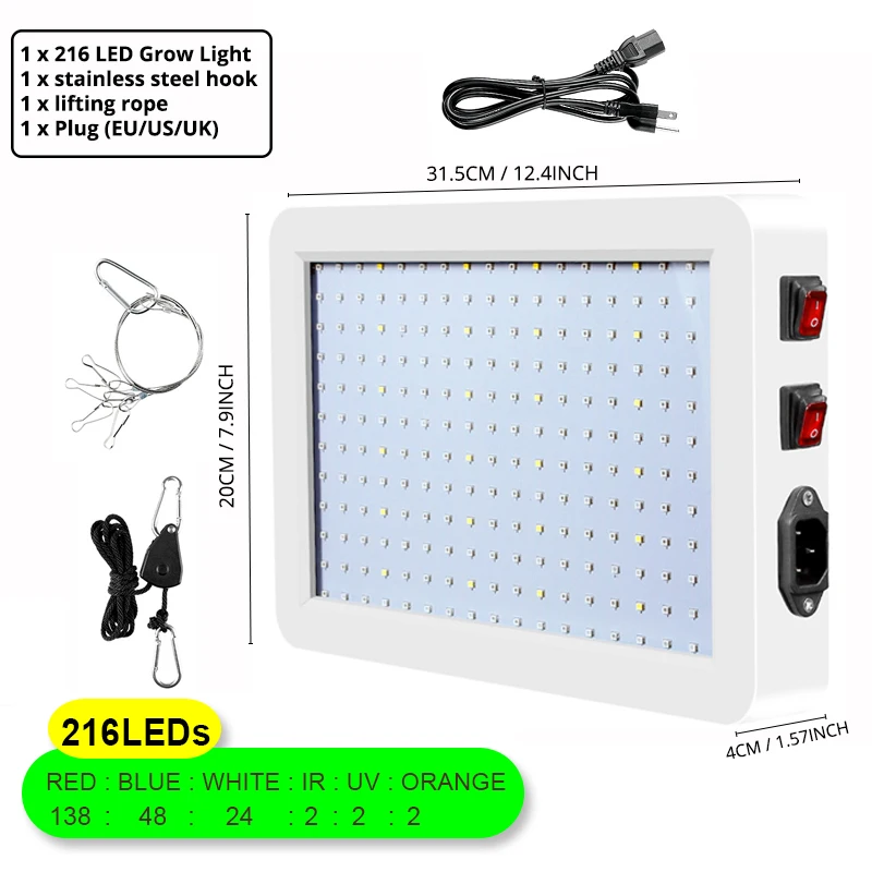 Full Spectrum LED Grow Light with VEG/Bloss Mode Phyto Lamp EU/US/AU/UK Plug Grow Light for Indoor Flower Seedling_voghion.com
