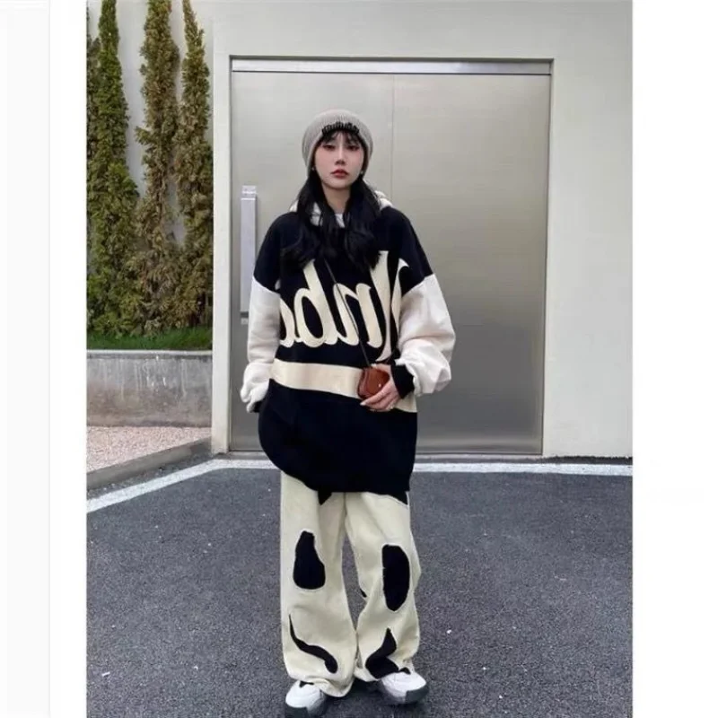 

New Fashion High-quality Street High-waist Jeans Plus Size Design Straight-leg Pants Fried Street Hip-hop Wide-leg Trousers
