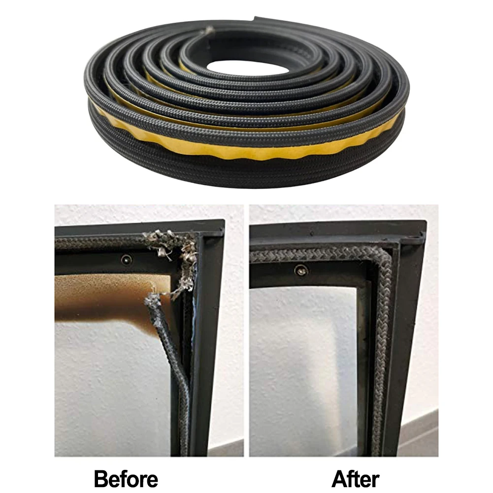 

10mm Fireplace Sealing Rope Wood Burning Stove Door Self-Adhesive Fiberglass Sealing Cord Fire Resistant 2/3m Black Gasket Tape
